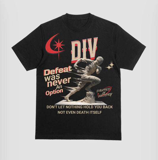 Draped in Victory Oversized T-Shirt (Black) - "Defeat Was Never an Option"